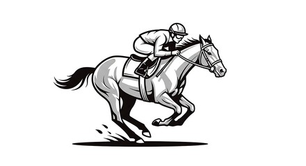 Obraz premium Dynamic Horse Racing Illustration Depicting a Jockey and Galloping Racehorse in Motion