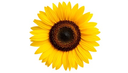 Fototapeta premium Vibrant Yellow Sunflower with Dark Brown Center Isolated on White Background.