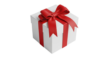 Isolated White Gift Box with Red Ribbon