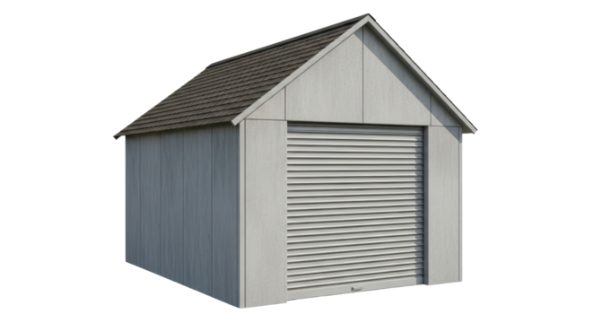 Isolated Small Garage with Brown Roof Tiles and Gray Walls