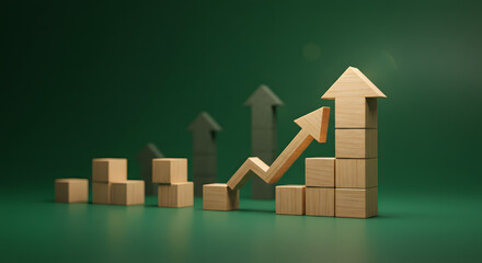 Business Growth and Leadership – Wooden Arrow Symbolizing Rapid Progress Against Slower Growth, Set Against Green Background