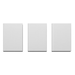 Collection of blank white book cover mockups on transparent background, realistic editable templates for paperback, hardcover, ebook, publishing design, marketing, and creative presentations
