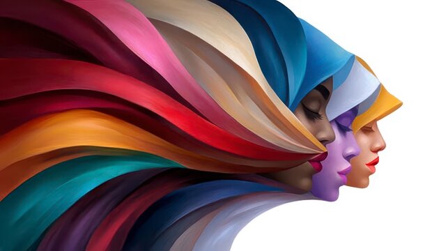 Womens Equality Day art banner poster. Many diverse. Artwork placard for female parity observance. varied population empowerment inclusion celebration justice freedom illustration