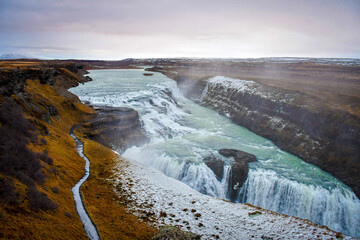 Icelandic waterfall in autumn 
