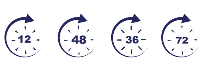 12 hours service icon vector set. Red 12h duration sign. , work and delivery time symbols. 