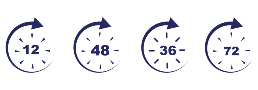 12 hours service icon vector set. Red 12h duration sign. , work and delivery time symbols. 