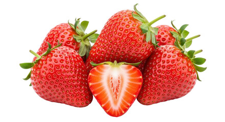 Isolated Group of Strawberries with Cut Slice