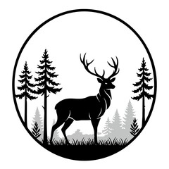Deer in the Forest Silhouette Vector