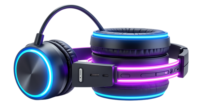 Modern wireless headphones with vibrant neon led lights for music lovers and gamers
