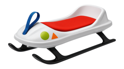 Child?s snow sled with cartoon decals and safety strap for secure playtime
