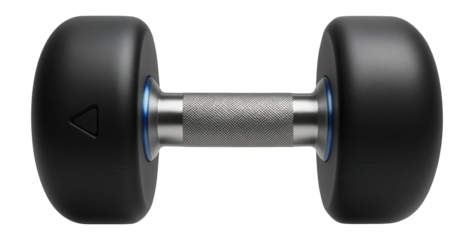 Urethane dumbbell with ergonomic knurled handle and rounded heads