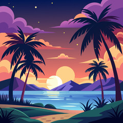 Obraz premium tropical sunset with palm trees