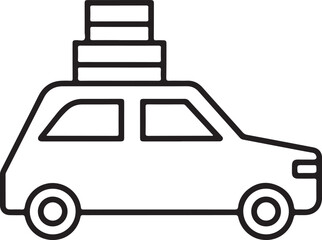 Simple outline icon of a car loaded with luggage on a road trip adventure