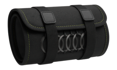 Roll-up leader pouch with elastic loops for various leader sizes