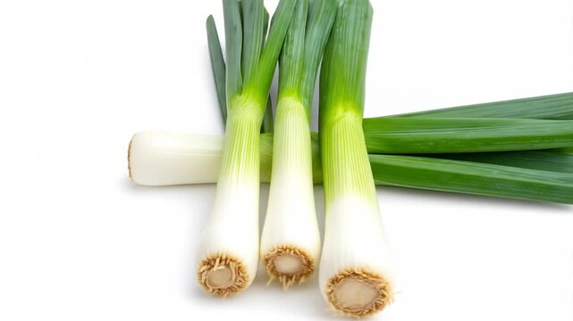 Fresh leeks on white background