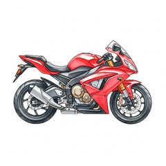sport bike painted or drawn digitally in watercolor style, white background