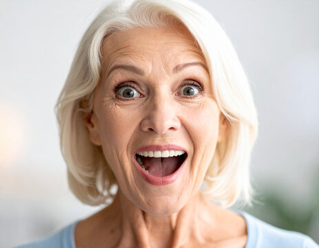 portrait of a mature happy woman screaming