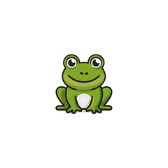 Obraz premium Cute green frog cartoon smiling with a transparent background