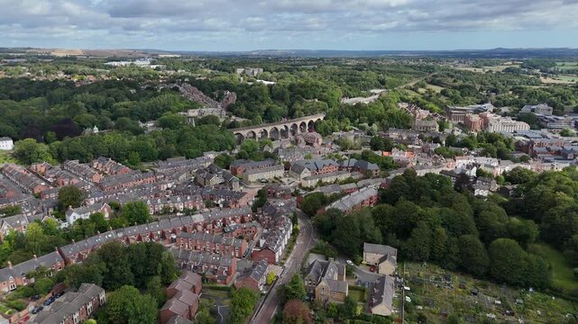 Aerial drone view of durham town city north east england uk cathedral university