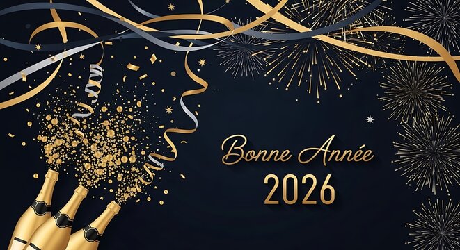Festive New Year's Eve Celebration with Champagne, Fireworks, and Elegant Design