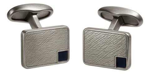 Pewter cufflinks with engraved linear pattern and swivel back