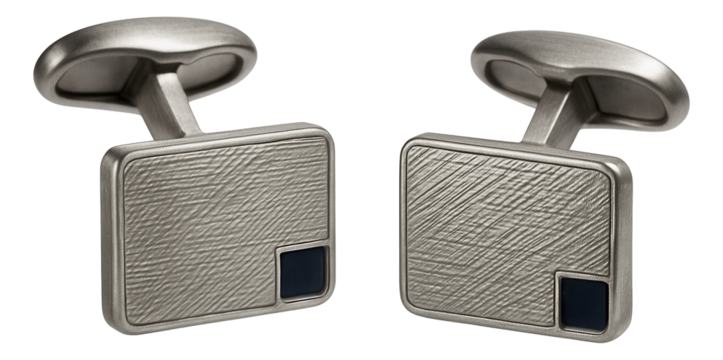 Pewter cufflinks with engraved linear pattern and swivel back