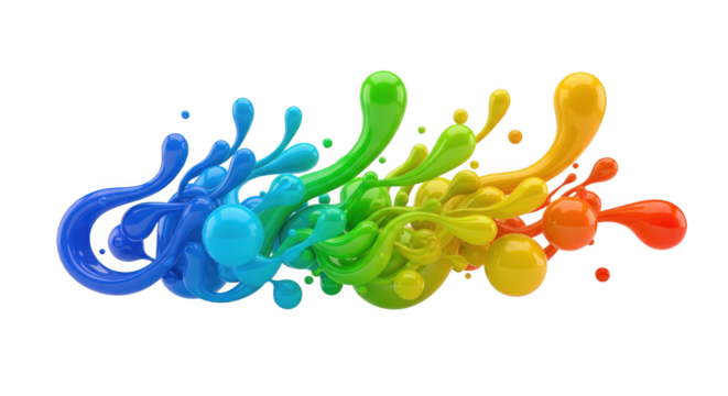 Vibrant liquid rainbow spectrum splash with dynamic abstract fluidity on black