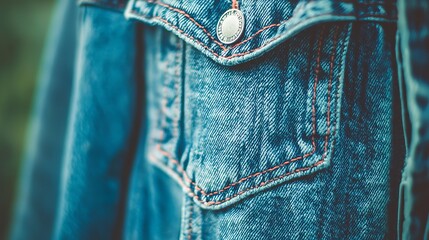 Closeup denim jacket pocket detail