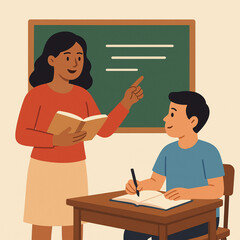 vector teacher is teaching students in class
