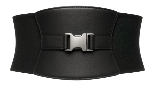 Faux leather corset belt with wide silhouette and elastic back panel