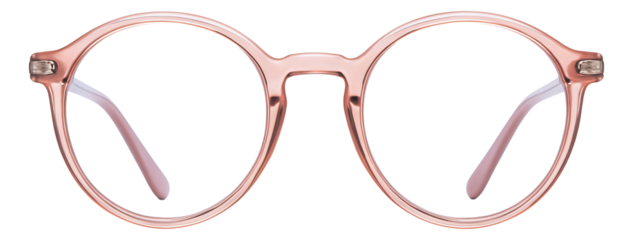 Round blue light blocking glasses with translucent pink frames