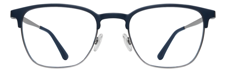 Blue light blocking glasses with semi-rimless design and silver temples