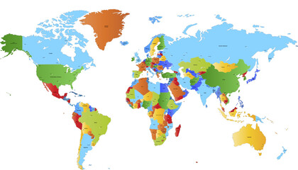 World map. Color modern vector map. Silhouette map