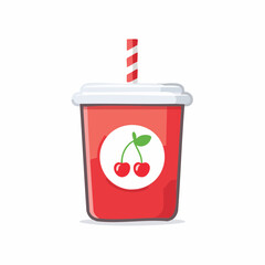 Cherry drink in a takeaway cup with a straw, cherry icon
