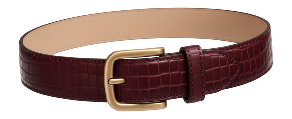 Croc-embossed leather belt in deep burgundy with a minimalist buckle