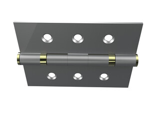 Premium Quality Detailed 3D Silver Metal Door Hinge. Isolated High-Resolution Hardware Component for Construction, Cabinetry and Building Equipment. Essential DIY and Home Improvement Mechanical