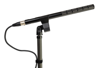 Professional shotgun microphone cut out for capturing high quality audio on a boom stand