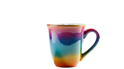 Vibrant rainbow ceramic coffee mug with handle isolated on black for morning beverage enjoyment