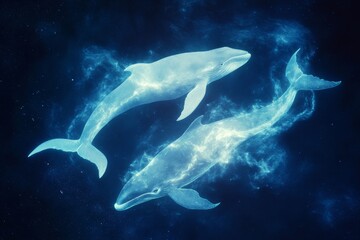 Fototapeta premium Majestic whales in underwater scene signaling marine harmony