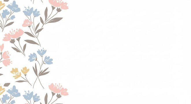 Fleurs pastel d�licates dessin�es fond blanc pur style minimaliste �l�gant. AI Generated