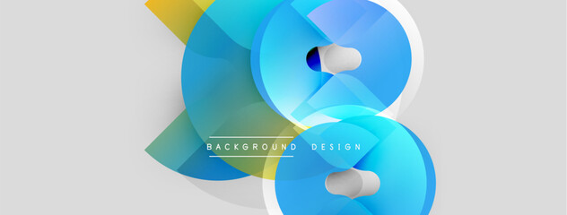 Abstract fluid shapes overlap, creating dynamic composition. Light blue dominates with yellow accents. Text reads background design. Modern, clean aesthetic.