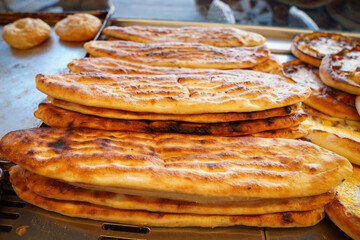 Pita bread and Turkish tea on the table