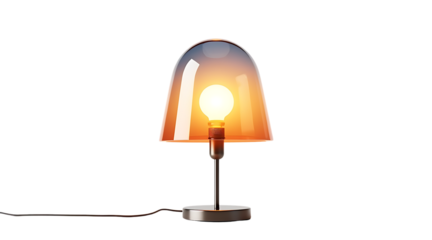 Modern table lamp with gradient glass shade and bright bulb illuminating a contemporary living space