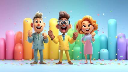 Corporate performance Q4 celebration with diverse business people showcasing teamwork success colorful environment full of excitement and achievement - Powered by Adobe