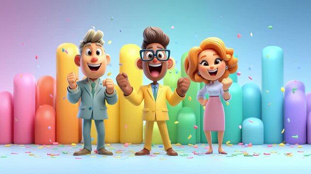 Corporate performance Q4 celebration with diverse business people showcasing teamwork success colorful environment full of excitement and achievement