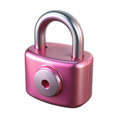 Shiny pink padlock isolated on transparent background, symbolizing security, protection, and access control for data and personal information