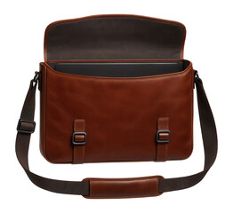 Leather messenger bag with padded laptop compartment and adjustable shoulder strap