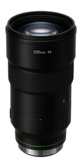 200mm f/2 telephoto prime lens with image stabilization and large focus ring for distant wildlife shots