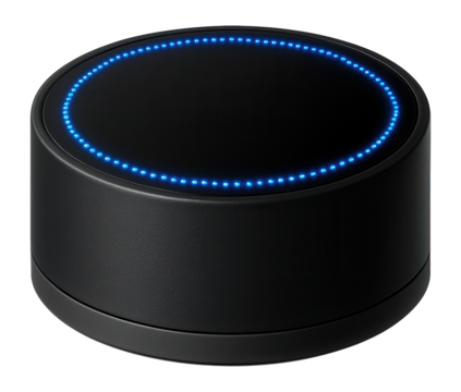 Bluetooth automation hub with circular form factor and touch-sensitive top panel