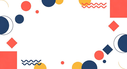 Abstract Geometric Shapes Frame with Circles Squares Diamonds and Wavy Lines on White Background